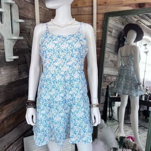 Boutique Brand Babydoll Floral Tiered Dress with Open Back in Sky Blue